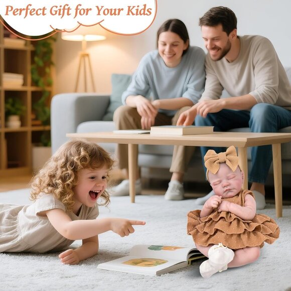 🆕20inch Soft Cloth Body Newborn Baby Poseable Limbs Coffee Doll Baby Girl - Picture 6 of 8